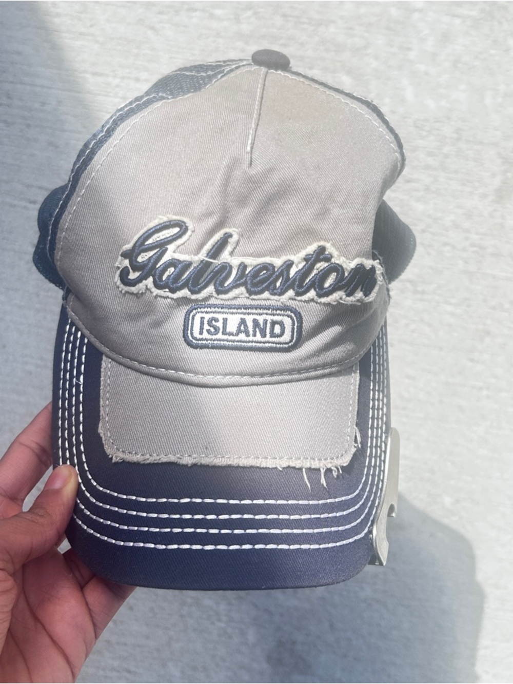 Galveston Island Two-Tone Baseball Cap - Beige & Navy